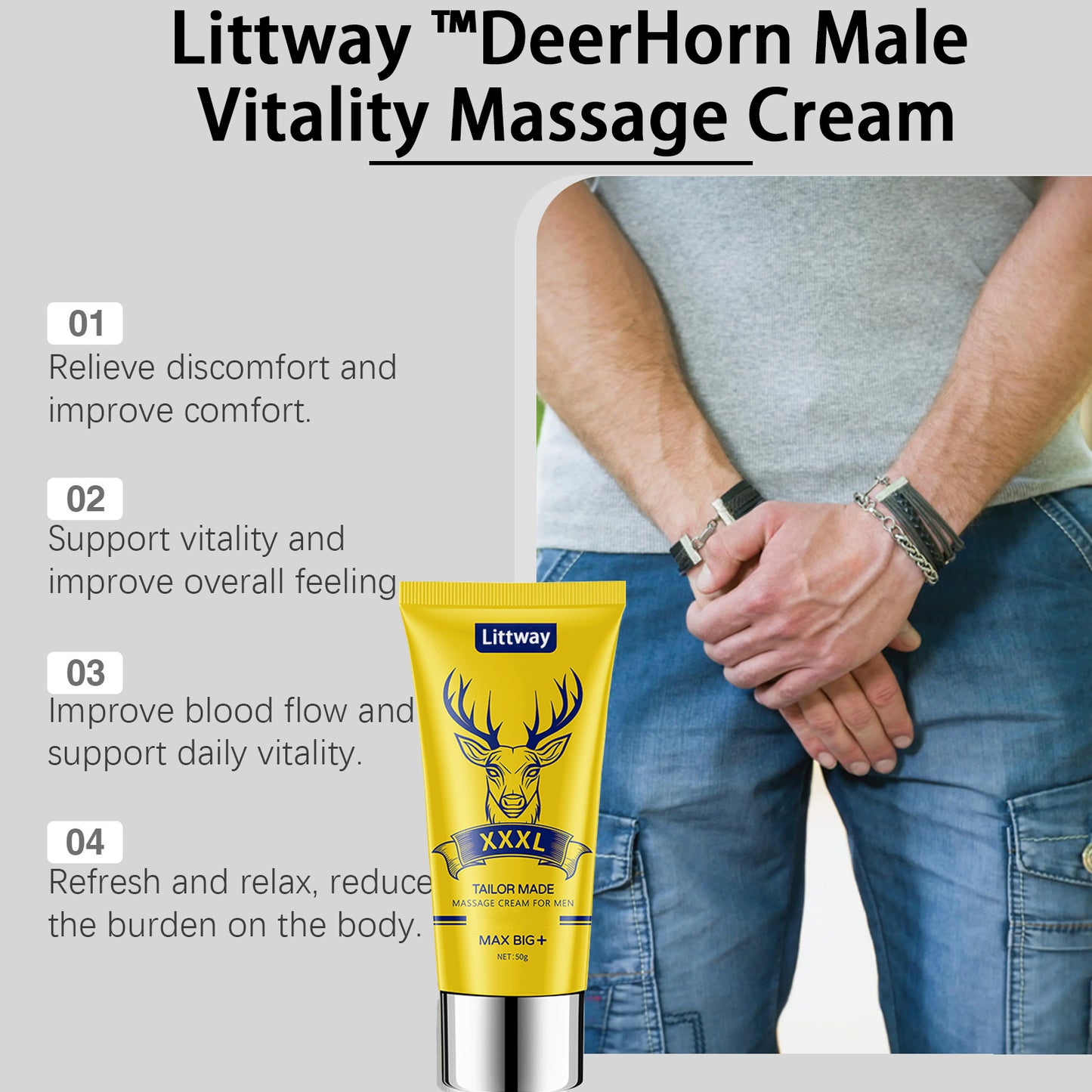 Final 3 Hours: 60% OFF🔥 Littway™ DeerHorn Male Vitality Massage Cream🦌